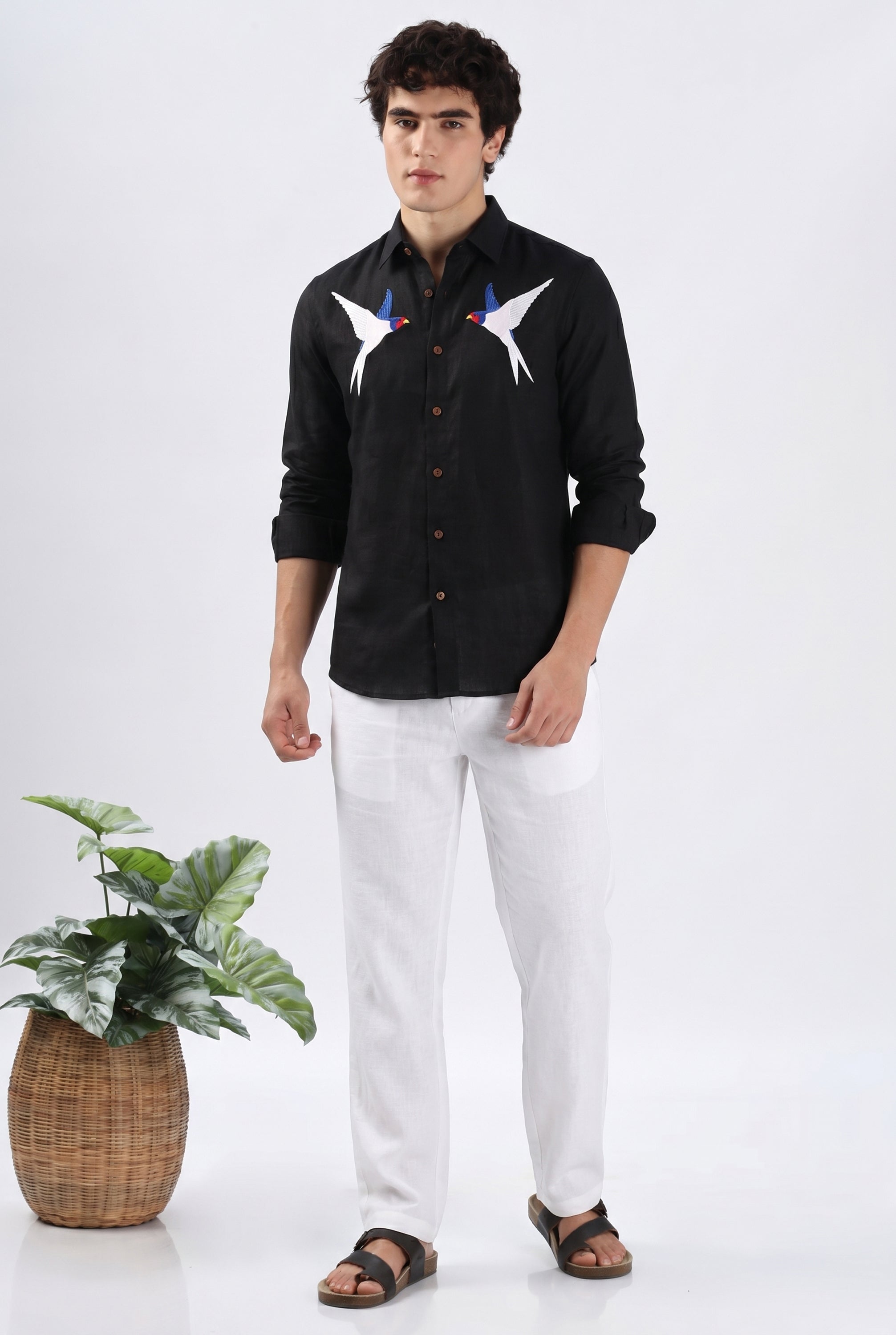 Midnight Swallow Embroidered Premium Shirt