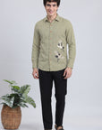 Sky Crane Premium Sage Green  Embroidered Shirt