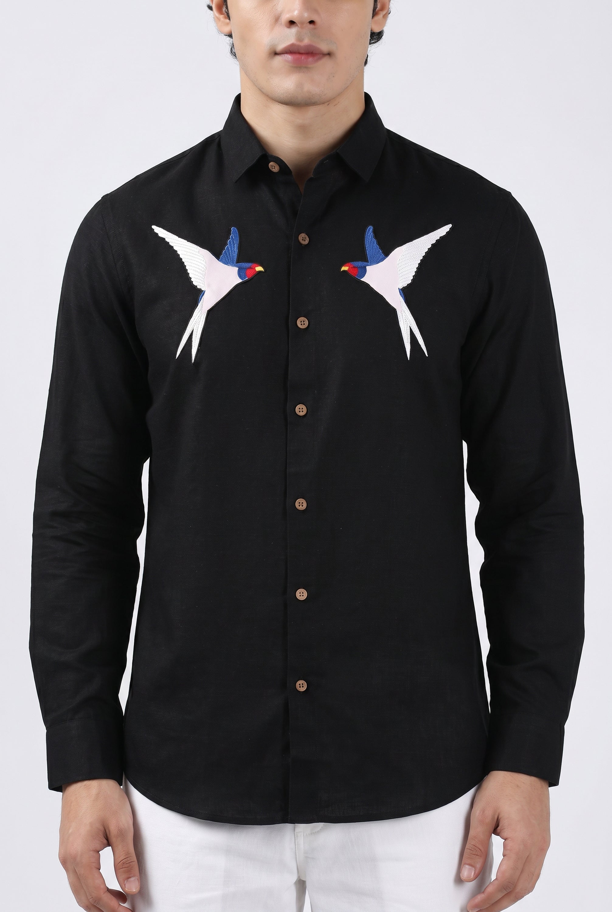 Midnight Swallow Embroidered Premium Shirt