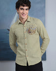 Ocean Voyage Sage Green Premium  Embroidered Shirt