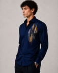 Royal Navy Blue Abstract Luxe Premium Satin Shirt