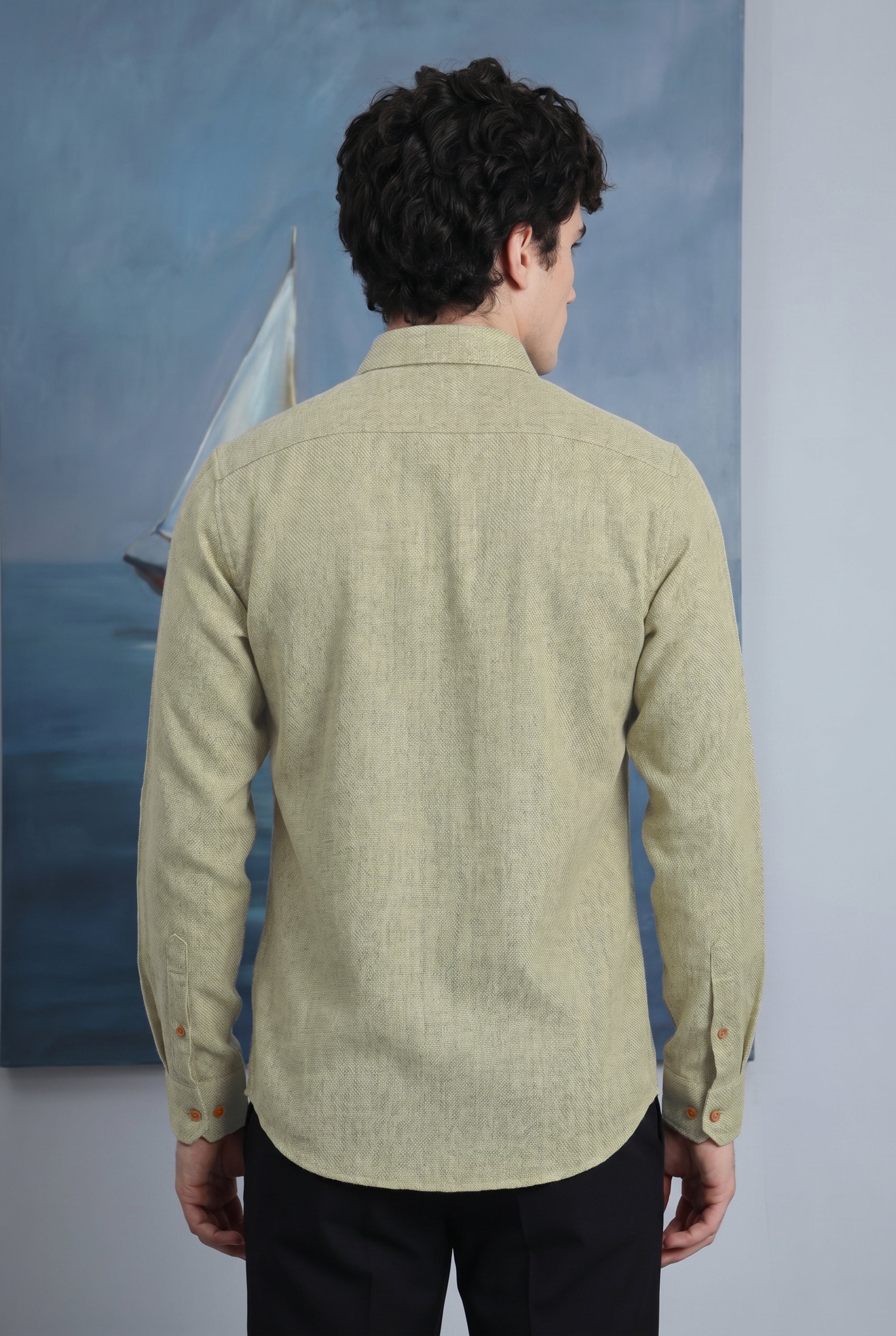 Ocean Voyage Sage Green Premium  Embroidered Shirt