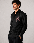 Midnight Black Sakura Blossom Premium Satin Designer Shirt