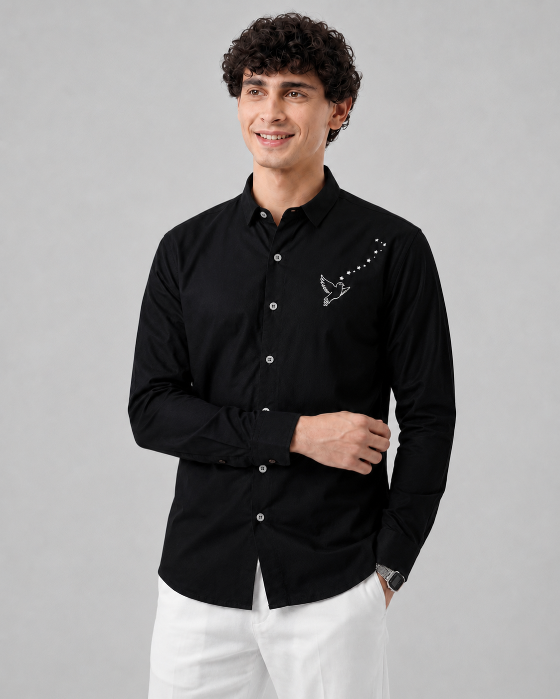 Starlight Dove Embroidered Cotton Shirt