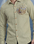 Ocean Voyage Sage Green Premium  Embroidered Shirt
