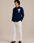Royal Navy Blue Floral Vine Premium Satin Shirt