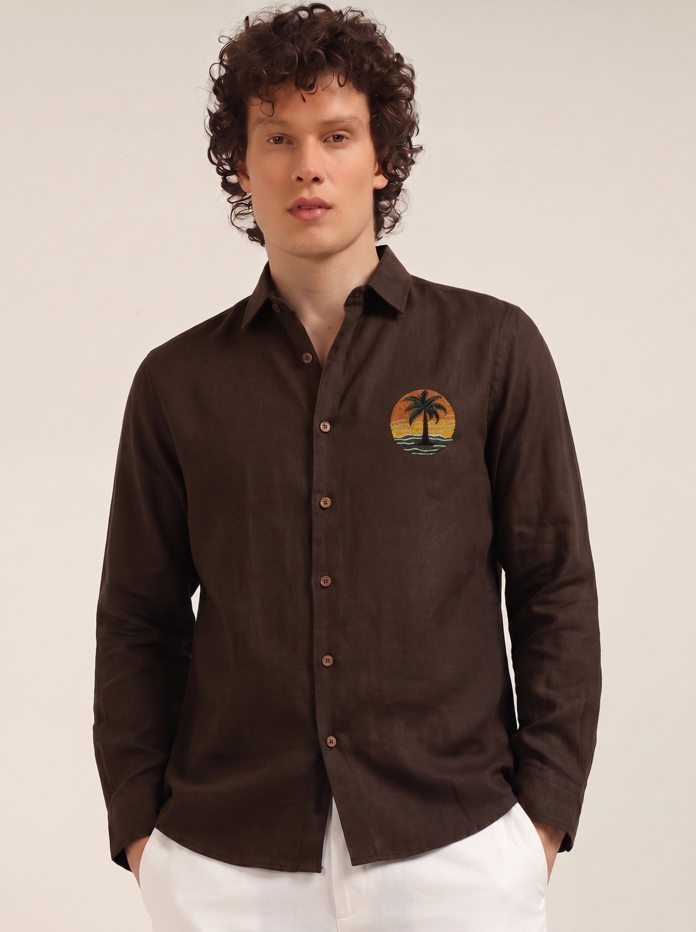 Sunset Palm Premium  Embroidery  Shirt