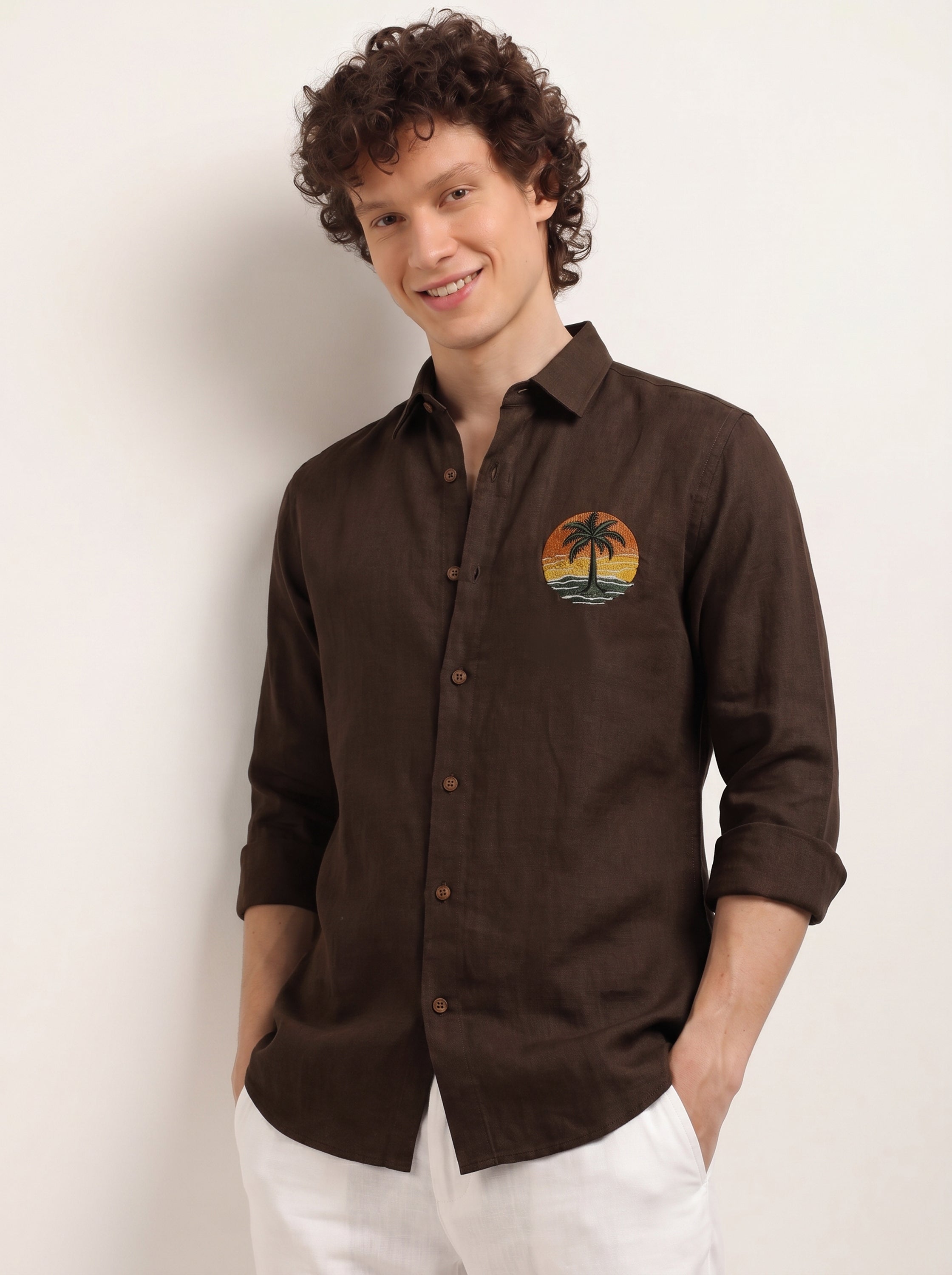 Sunset Palm Premium  Embroidery  Shirt