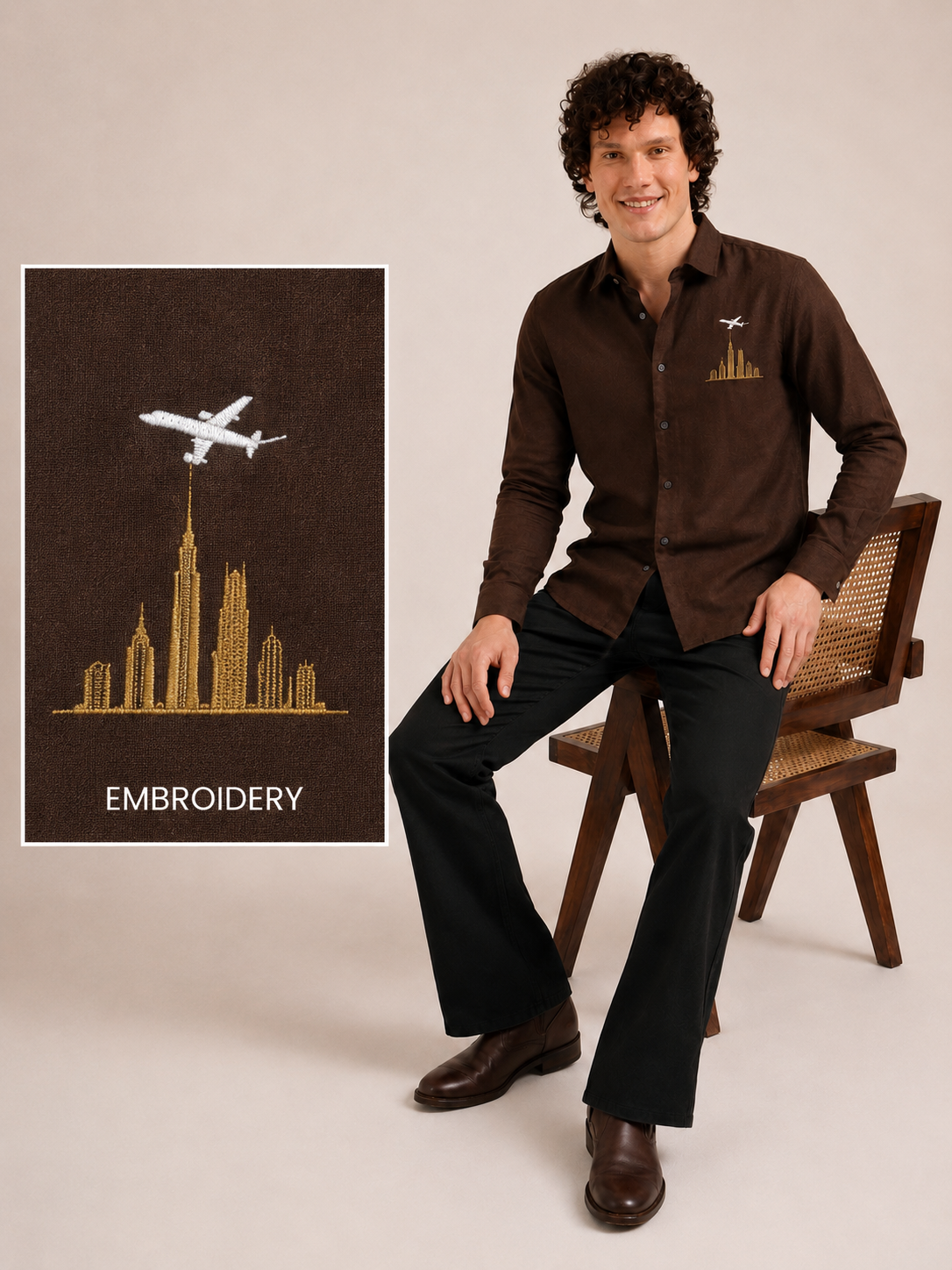 Skyline &amp; Airplane Full Sleeve Casual Shirt