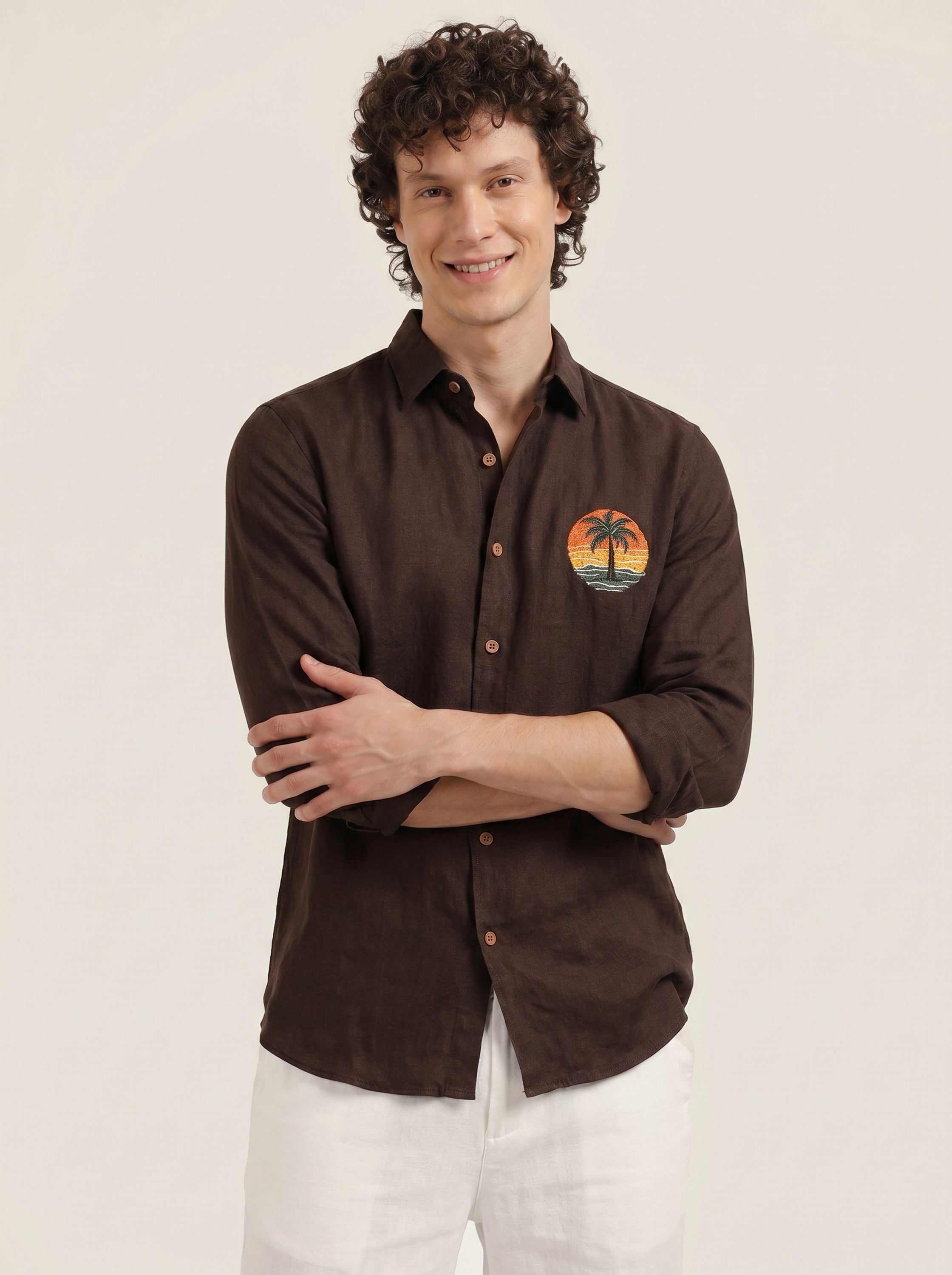 Sunset Palm Premium  Embroidery  Shirt