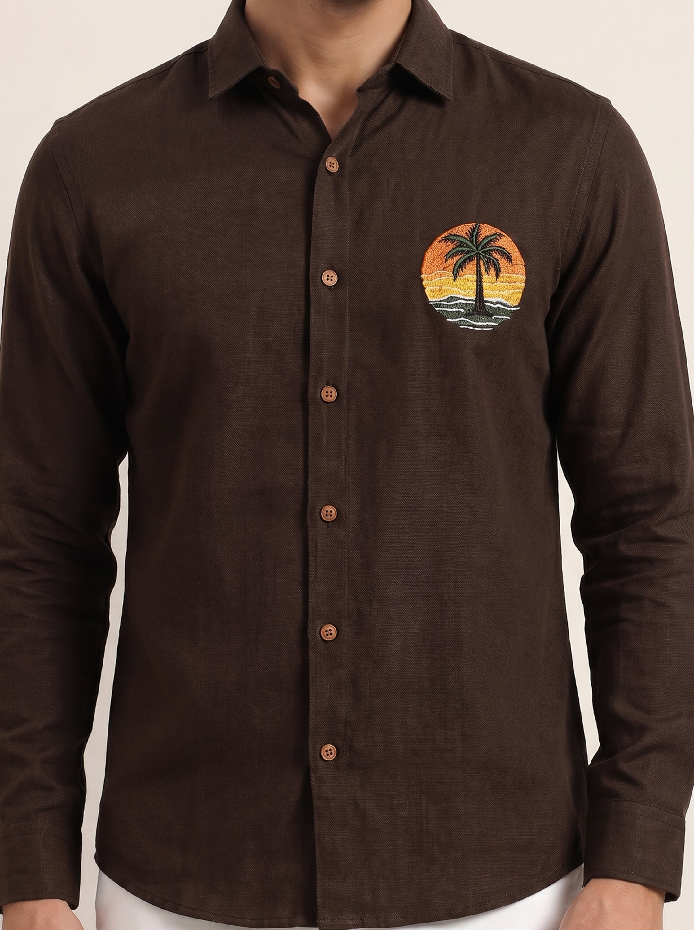 Sunset Palm Premium  Embroidery  Shirt