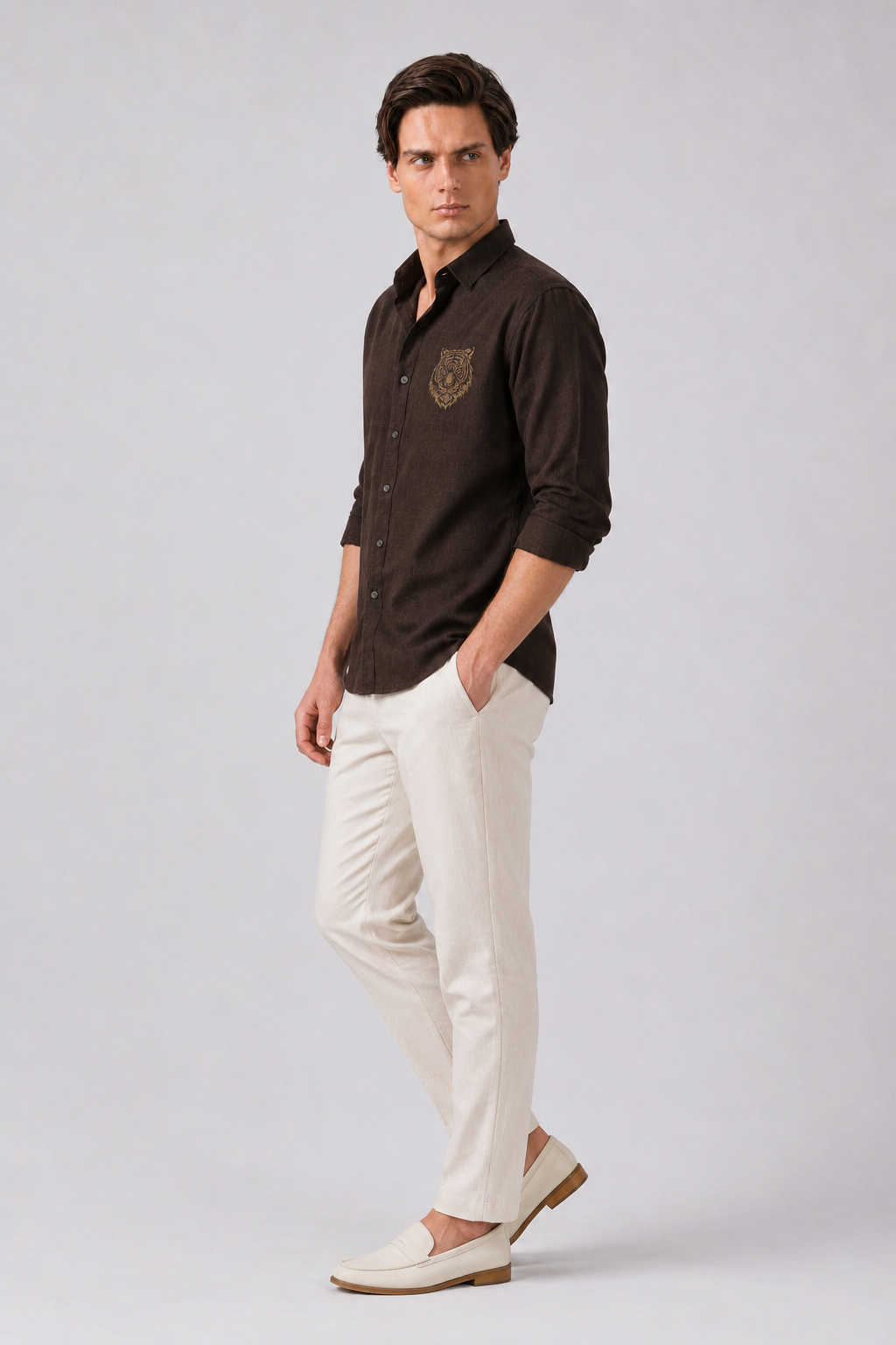 Royal Tiger Embroidered Cotton Shirt