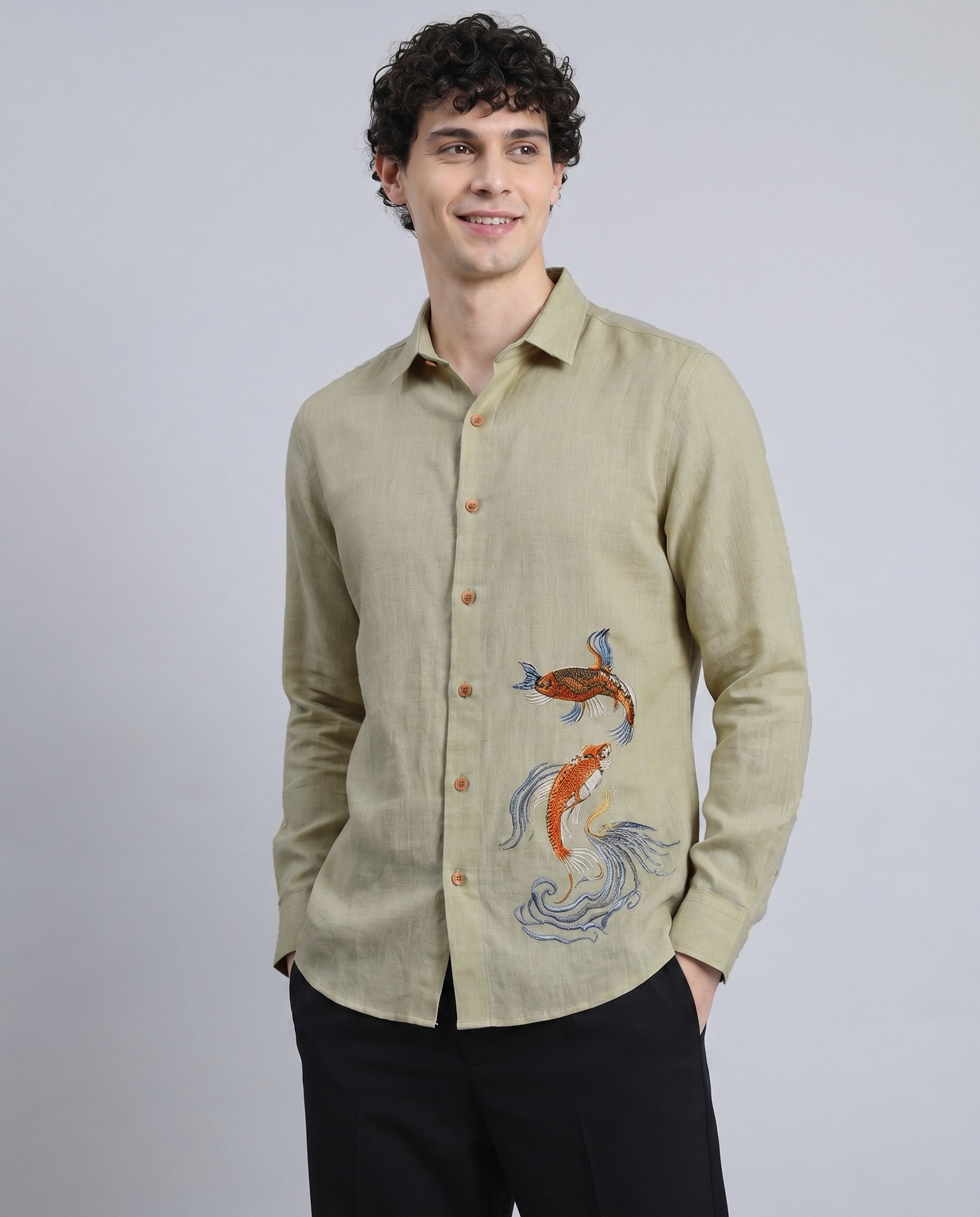 Koi Waves Premium Embroidery  Shirt