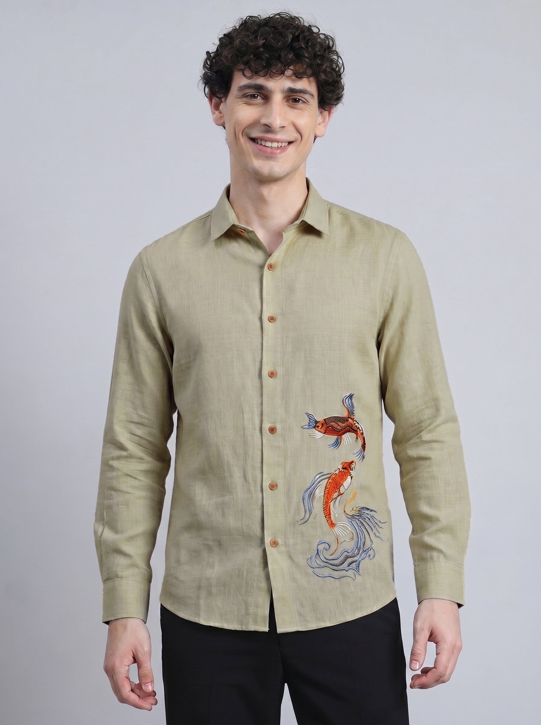 Koi Waves Premium Embroidery  Shirt