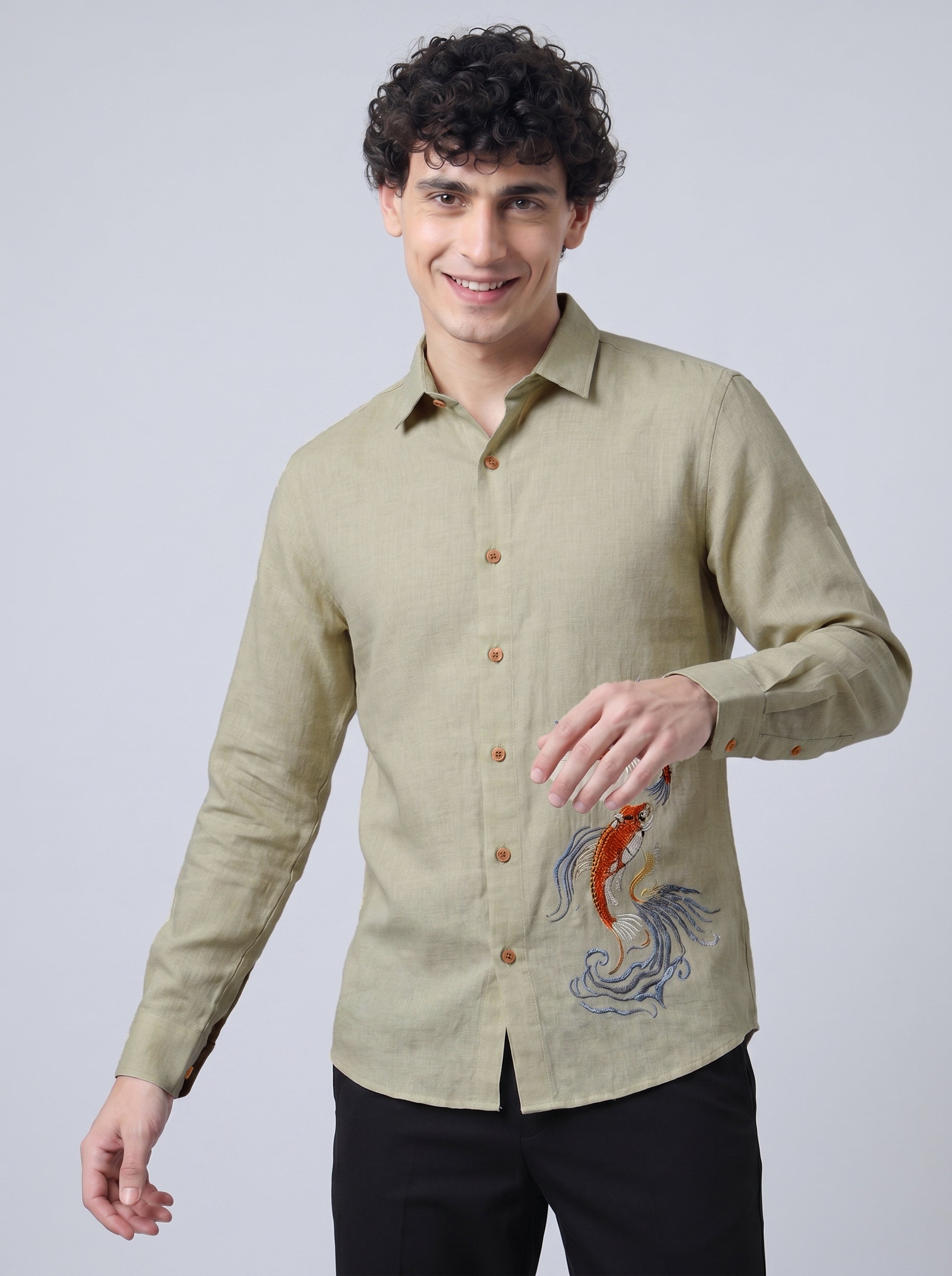 Koi Waves Premium Embroidery  Shirt
