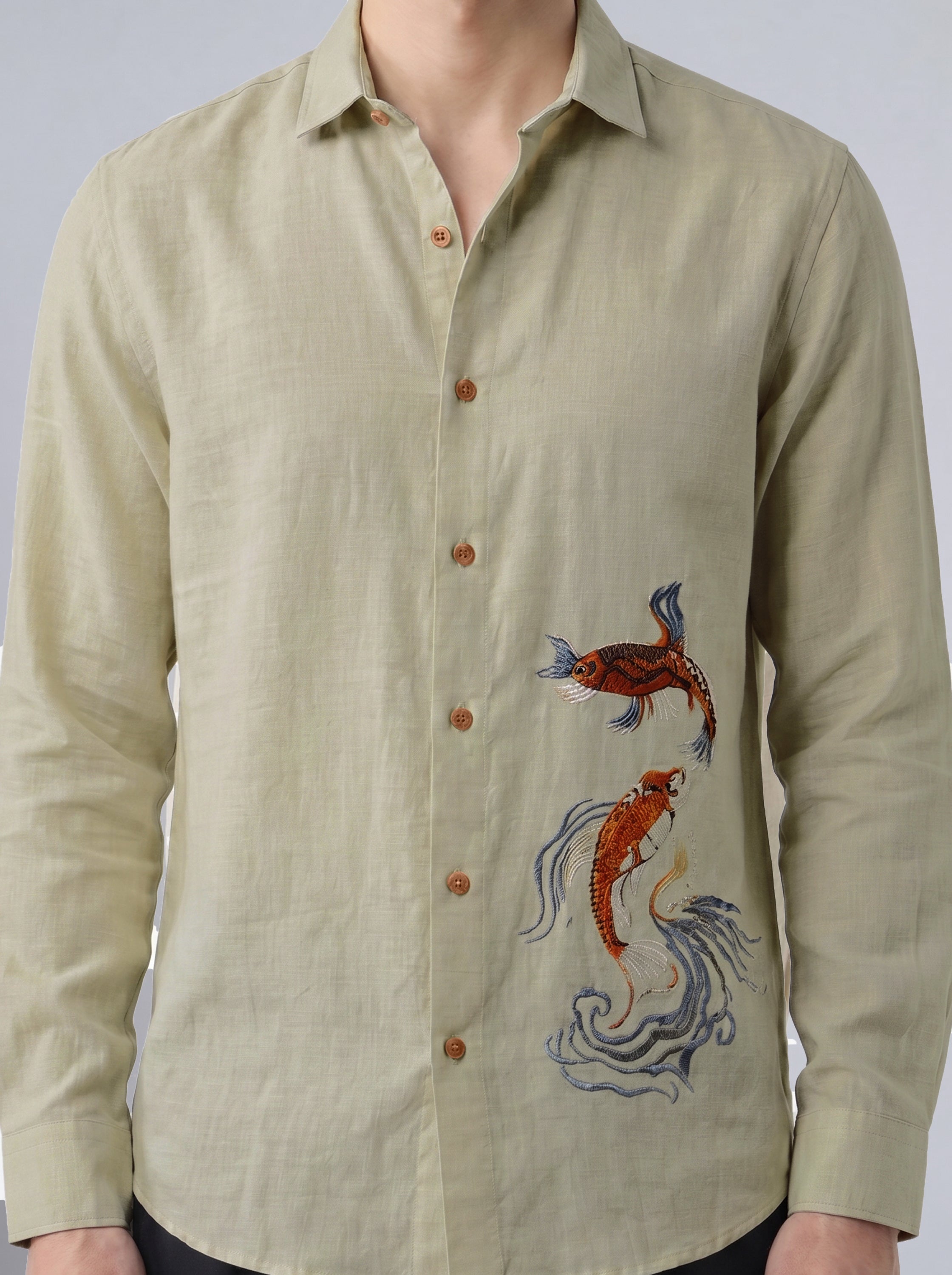 Koi Waves Premium Embroidery  Shirt