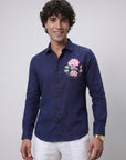 Woodland Bloom Premium Coffee Brown  Embroidered Shirt