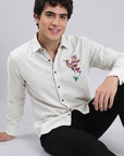 Rainbow Hummingbird Premium White  Embroidered Shirt