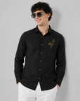 Midnight Bloom Embroidered Cotton Shirt