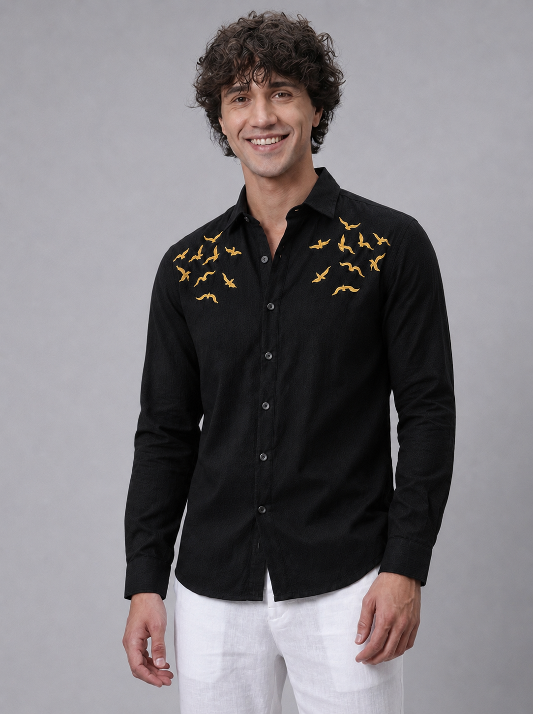 Golden Flight Embroidered Cotton Shirt