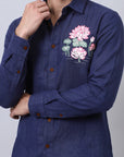 Woodland Bloom Premium Coffee Brown  Embroidered Shirt