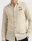 Coastal Escape Premium Beige  Embroidered Shirt