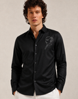 Midnight Black Minimal Face Art Premium Satin Shirt