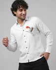 Crimson Sky Crane Premium White  Embroidered Shirt