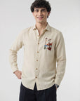 Tropical Horizon Embroidery  Linen Shirt