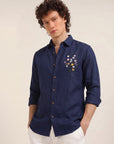 Midnight Bloom Premium Embroidery  Shirt