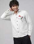 Crimson Sky Crane Premium White  Embroidered Shirt