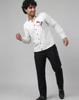Crimson Sky Crane Premium White  Embroidered Shirt