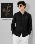 Midnight Bloom Embroidered Cotton Shirt