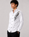 Pure White Feather Art Premium Cotton Satin Shirt