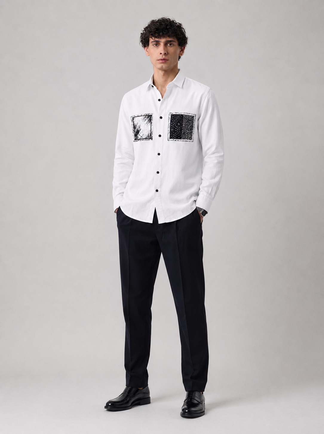 Pure White Abstract Dual Art Premium Satin Shirt