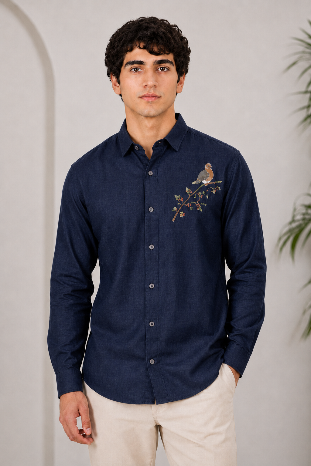 Songbird Embroidered Cotton Shirt