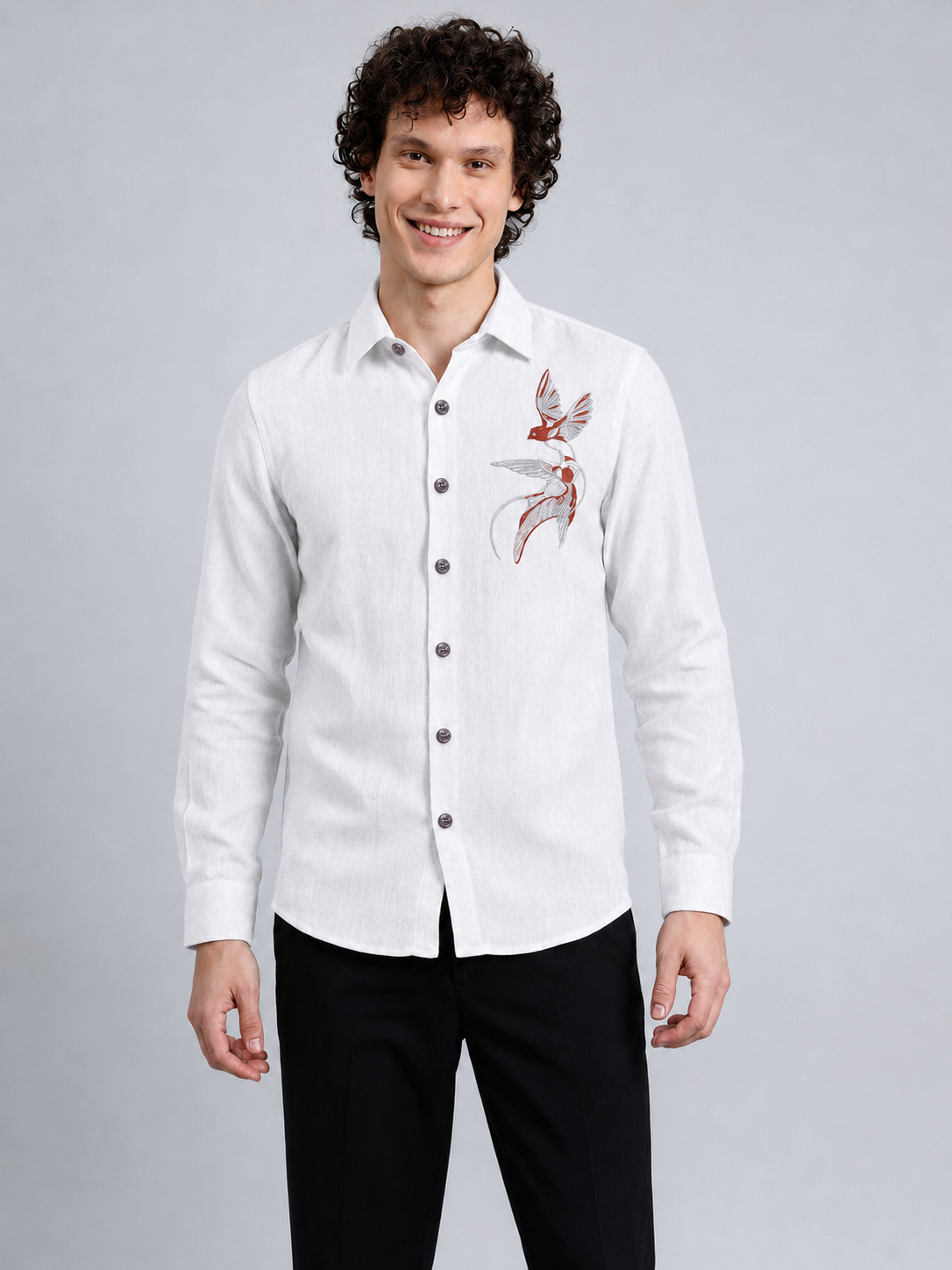Elegant Flying Crane Full Sleeve Casual Shirt