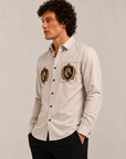 Elegant Beige Royal Horse Crest Premium Cotton Satin Shirt