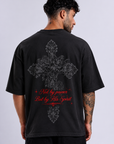 Not By Power But By His Spirit Oversized T-Shirt – Faith Cross Graphic Tee (Vintage Black)