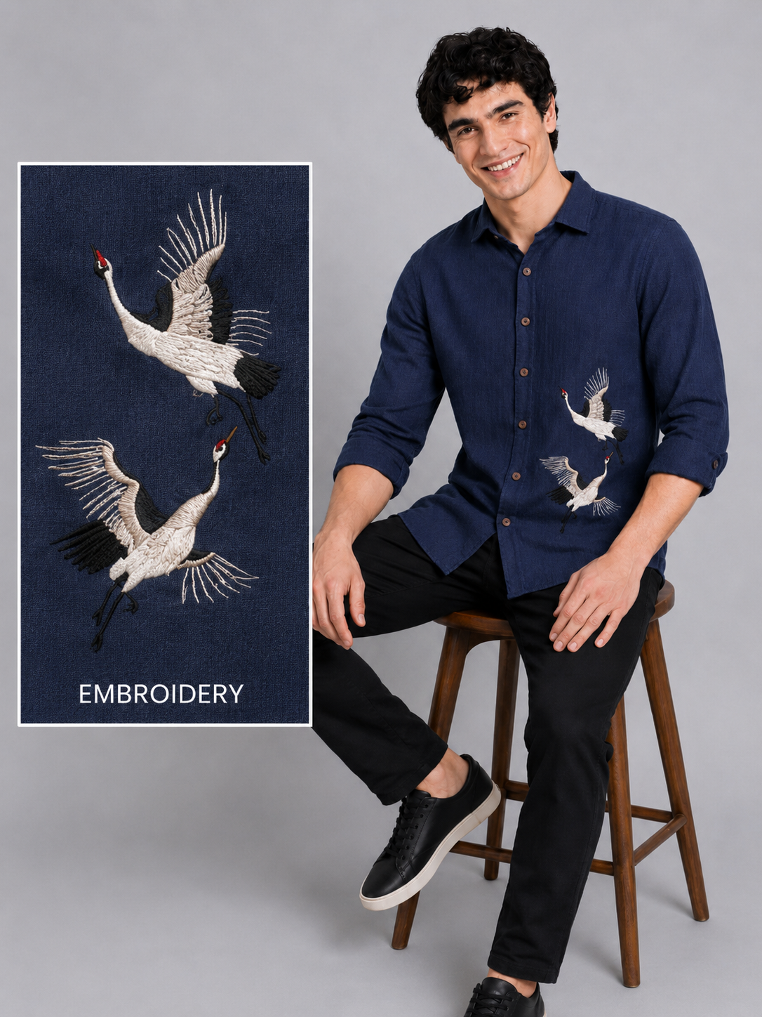 Twin Flying Crane Full Sleeve Casual Shirt