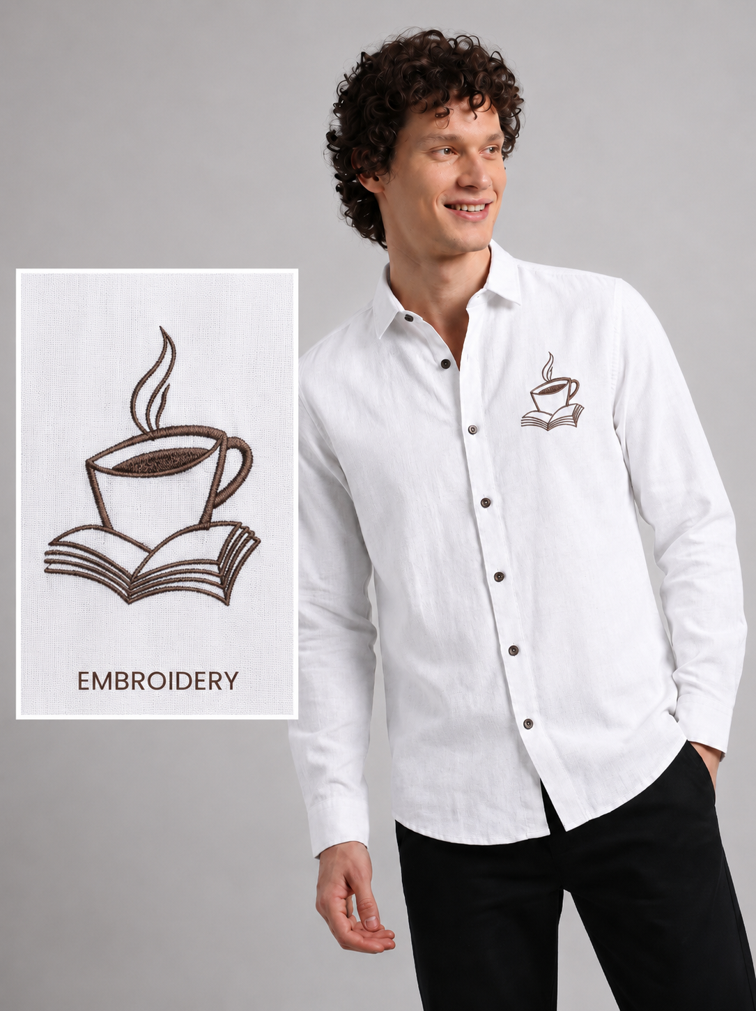 Coffee Cup &amp; Book Full Sleeve Casual Shirt