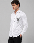 Pure White Geometric Deer Premium Cotton Satin Shirt