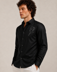 Midnight Black Minimal Face Art Premium Satin Shirt