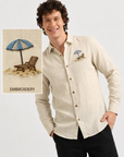 Coastal Escape Premium Beige  Embroidered Shirt