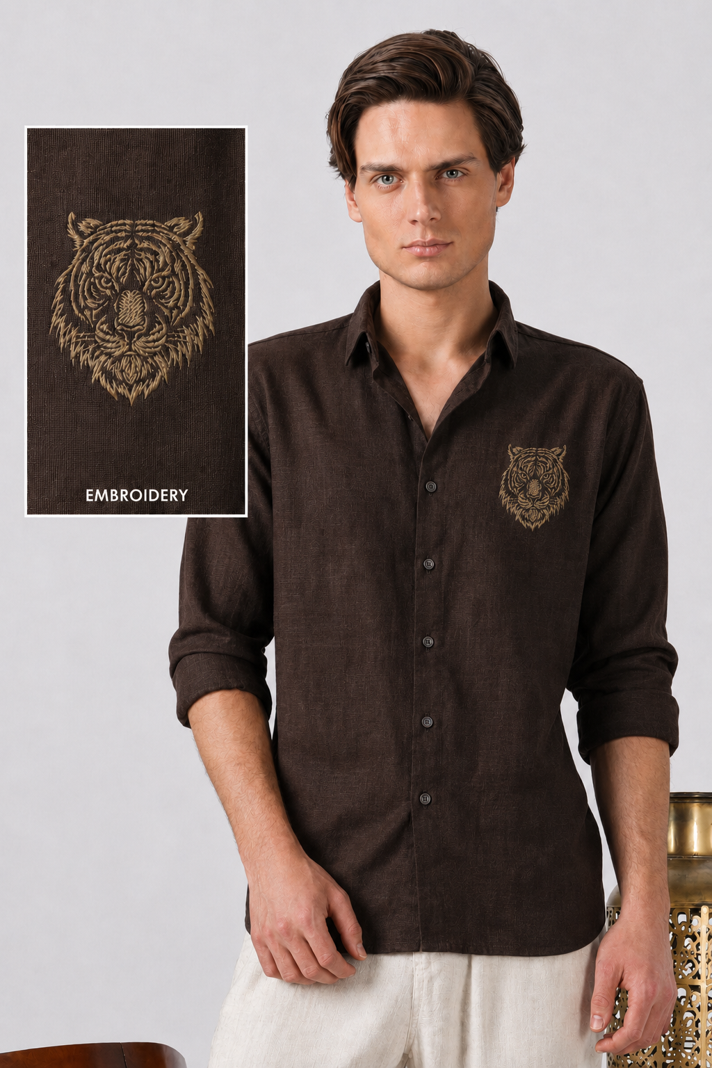 Royal Tiger Embroidered Cotton Shirt