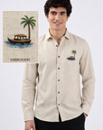 Island Breeze Premium Beige  Embroidered Shirt