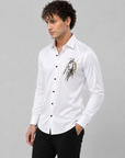 Pure White Abstract Warrior Art Premium Cotton Satin Shirt