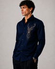 Royal Navy Blue Geometric Deer Art Premium Satin Shirt