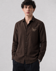 Brown Butterfly Embroidered Cotton Casual Shirt
