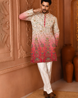 Men’s Ivory Pink Floral Ombre  designer Short Kurta